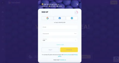 screenshot van het lalabet casino registratieformulier
